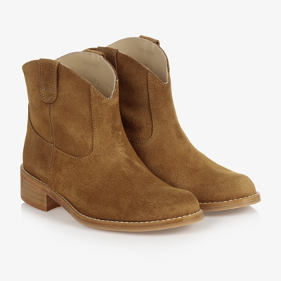 Shop Bonpoint Girls Suede Ankle Boots In Brown