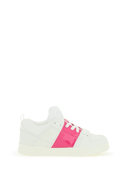 Shop Valentino Open Skate Sneakers In White,fuchsia