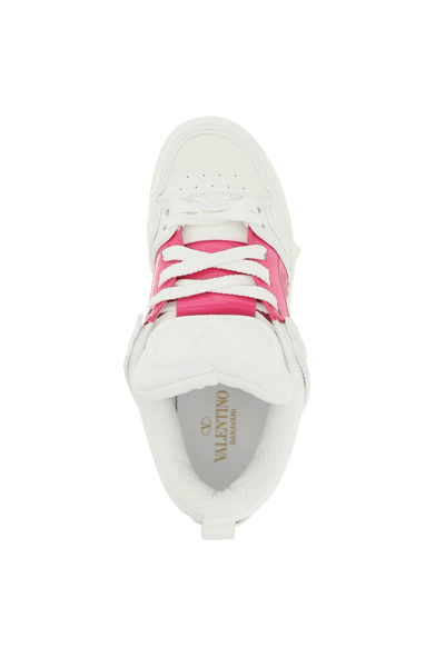 Shop Valentino Open Skate Sneakers In White,fuchsia