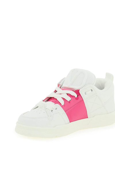 Shop Valentino Open Skate Sneakers In White,fuchsia