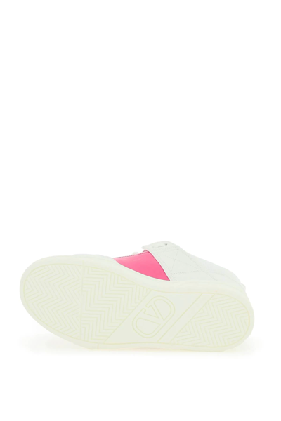 Shop Valentino Open Skate Sneakers In White,fuchsia