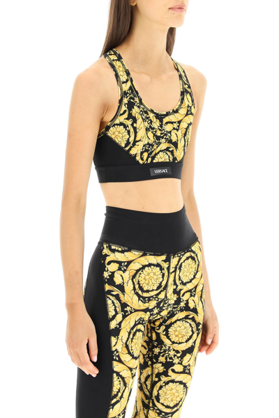 Shop Versace Barocco Print Cropped Sports Top In Black,gold