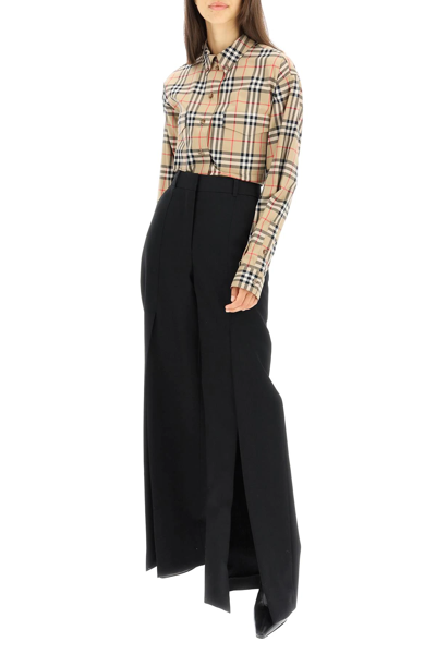 Shop Burberry Wool Trousers With Slit In Black