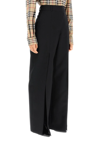 Shop Burberry Wool Trousers With Slit In Black
