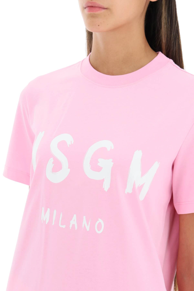 Shop Msgm T-shirt With Brushed Logo In Pink