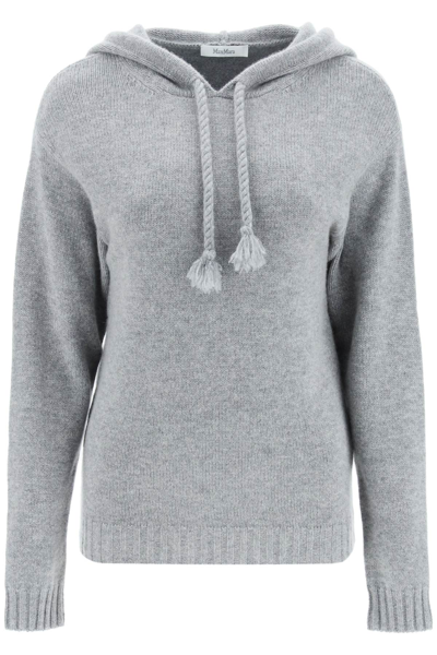 Shop Max Mara Wool And Cashmere Knit Hoodie In Grey