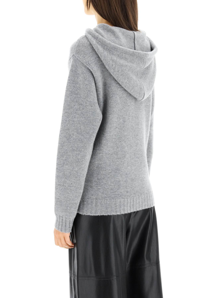 Shop Max Mara Wool And Cashmere Knit Hoodie In Grey