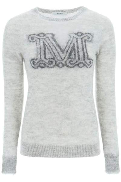 Shop Max Mara Mohair Blend Sweater With Monogram In Grey