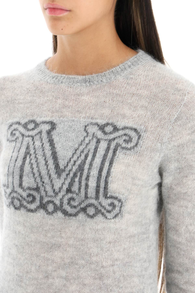 Shop Max Mara Mohair Blend Sweater With Monogram In Grey