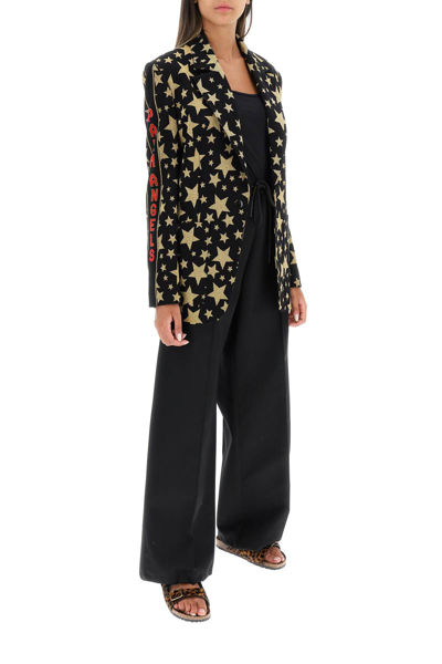 Shop Palm Angels Stars Blazer In Jacquard Lurex In Black,gold