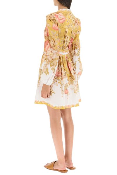 Shop Zimmermann Pattie Linen Mini Dress In White,yellow