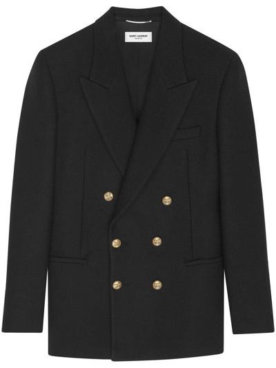 Shop Saint Laurent Double Breasted Jacket In Nero