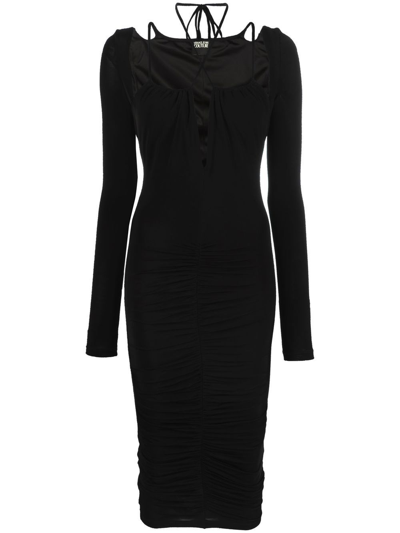 Shop Versace Jeans Couture `marika` Viscose Jersey Stretch Dress In Nero