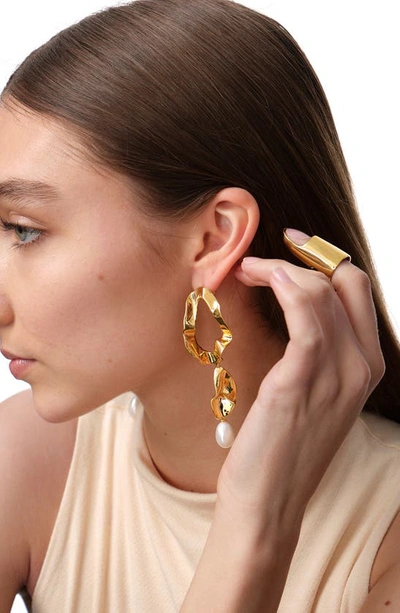 Shop Sterling King Inside Out Pearl Drop Earrings In Gold