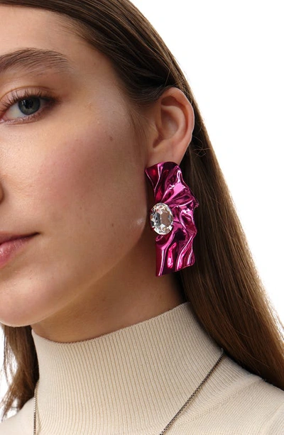 Shop Sterling King Pleat Crystal Earrings In Fuchsia