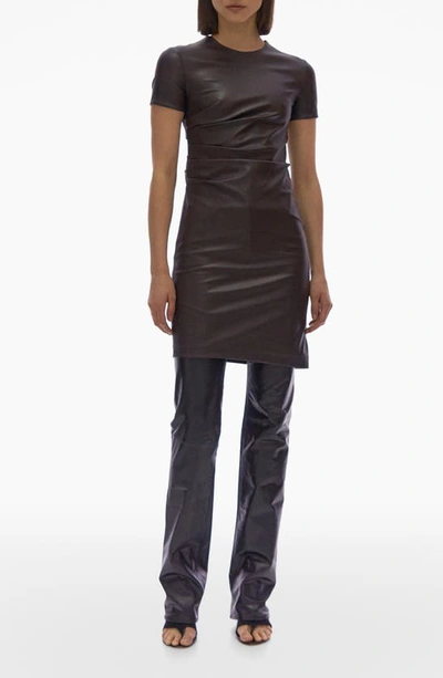 Shop Helmut Lang Ruched Short Sleeve Dress In Wine