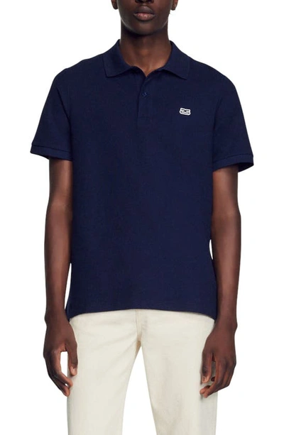 Sandro Embroidered-logo Polo Shirt In Navy Blue | ModeSens