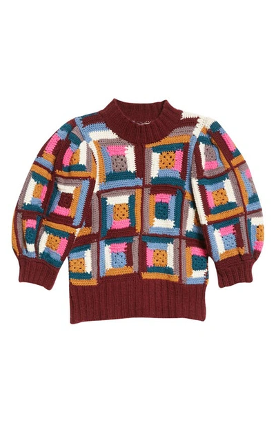 Shop Sea Camryn Puff Sleeve Crochet Wool Sweater In Multi