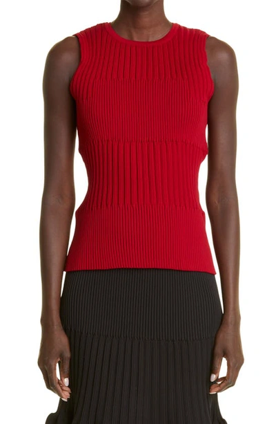 Fluted Sleeveless Rib Sweater In Red