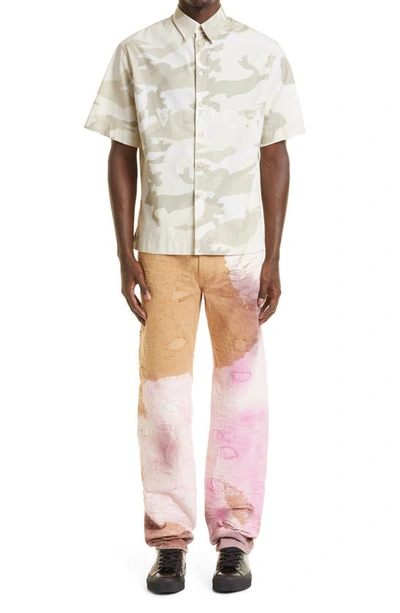 Shop Givenchy Camo Print Cotton Button-up Shirt In Light Beige/ Beige