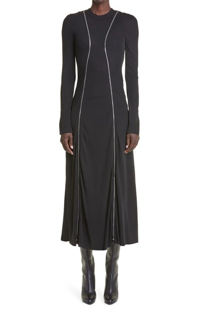 Shop Victoria Beckham Twin Zip Long Sleeve Jersey Midi Dress In Black