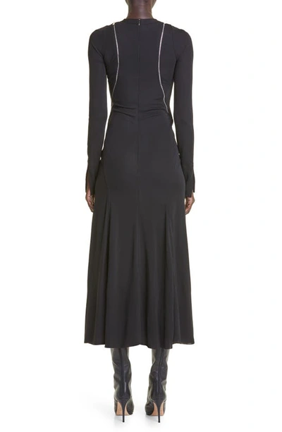 Shop Victoria Beckham Twin Zip Long Sleeve Jersey Midi Dress In Black