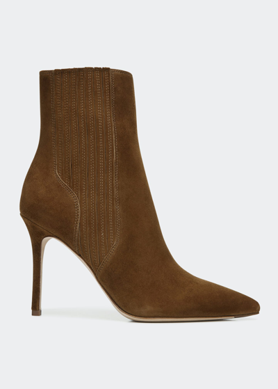 Shop Veronica Beard Lisa Suede Stiletto Ankle Booties In Chestnut