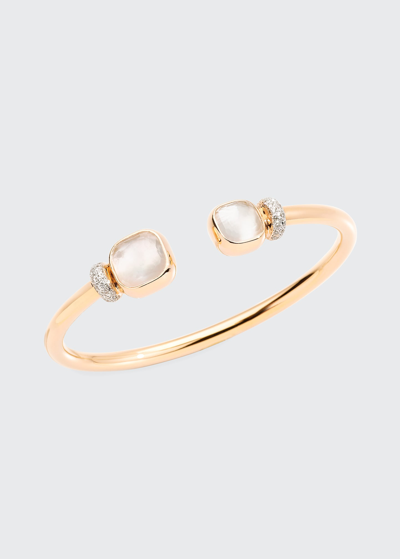 Shop Pomellato Nudo Classic And Petit Rose Gold Bangle With White Topaz And Mother-of-pearl