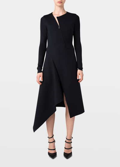 Shop Akris Zip-front Asymmetric Midi Dress In Black