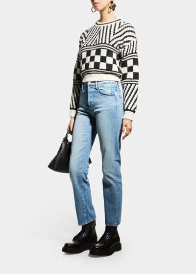 Shop Mother The Itsy Multi-printed Cropped Sweater In River Marked