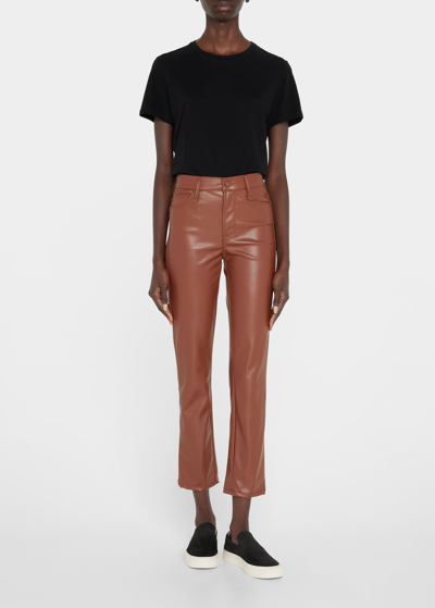 Shop Mother The Mid Rise Dazzler Ankle Cropped Slim Straight Jeans In Friar Brown
