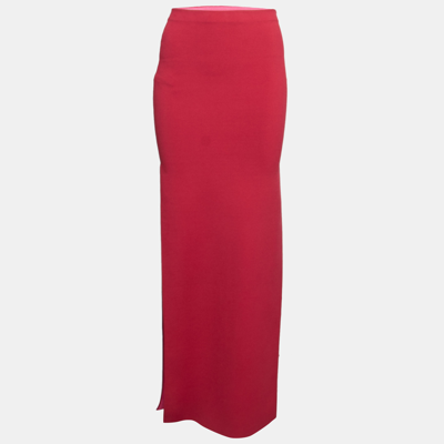 Pre-owned Herve Leger Red Stretch Knit Maxi Skirt Xs
