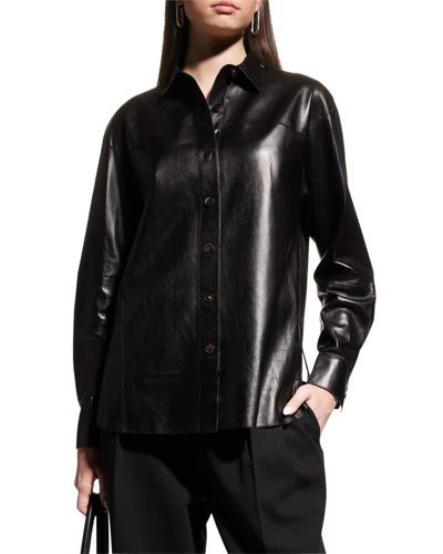 Shop Lafayette 148 Leather Shirt Jacket In Black