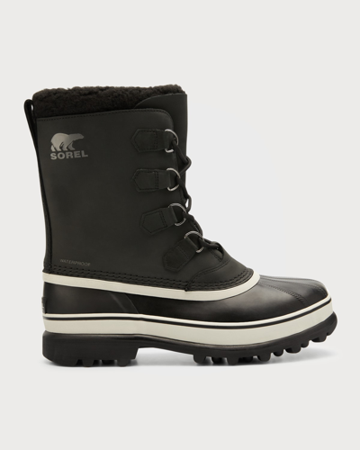 Shop Sorel Men's Caribou Waterproof Leather Snow Boots In Black, Dark Stone