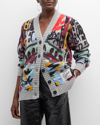 Shop Missoni Abstract Knit Wool Cardigan In Multicolor Jacqua