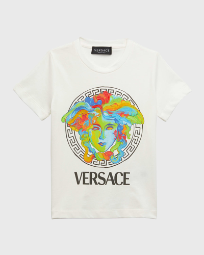 Shop Versace Boy's Rainbow Medusa Head Graphic T-shirt In Bianco Multicolor