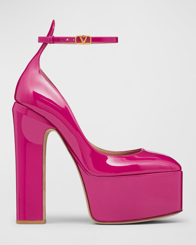 Shop Valentino Patent Leather Ankle-strap Platform Pumps In Rose Violet
