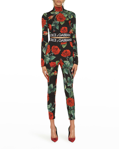 Shop Dolce & Gabbana Logo-band Floral-print Silk Charmeuse Crop Top In Blkprtback
