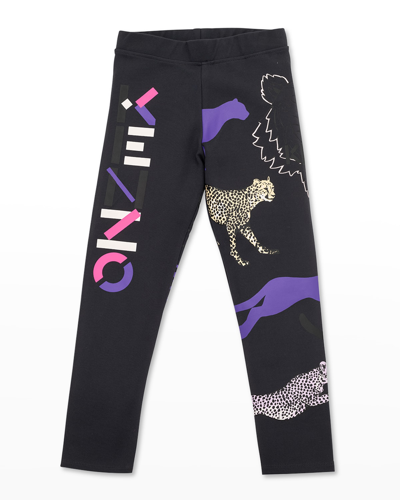 Shop Kenzo Girl's Multi Iconics Graphic Cheetah Leggings In 065-dark Grey