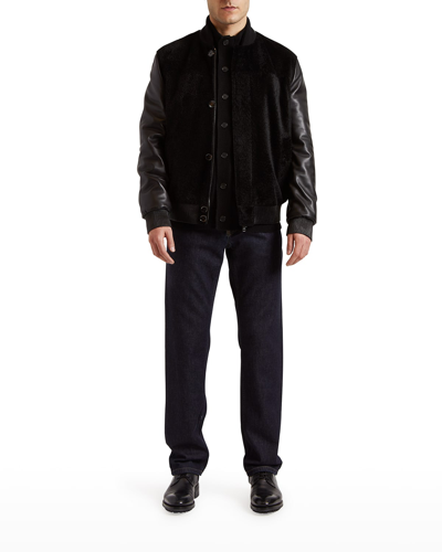 Shop Brioni Men's Shearling & Leather Blouson Jacket In Dark Black