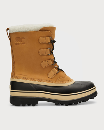 Shop Sorel Men's Caribou Waterproof Leather Snow Boots In Buff