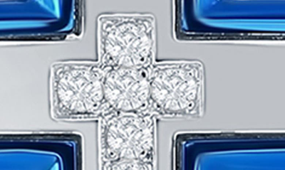 Shop Blackjack Stainless Steel Cubic Zirconia Cross Necklace In Blue/ Silver