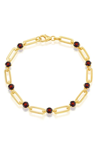 Simona Sterling Silver 5mm Round Paperclip Bracelet In Garnet
