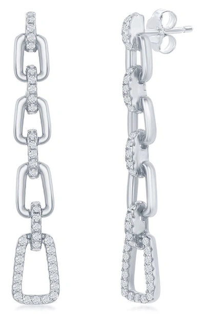 Simona Sterling Silver Cz Paperclip Link Drop Earrings In Metallic