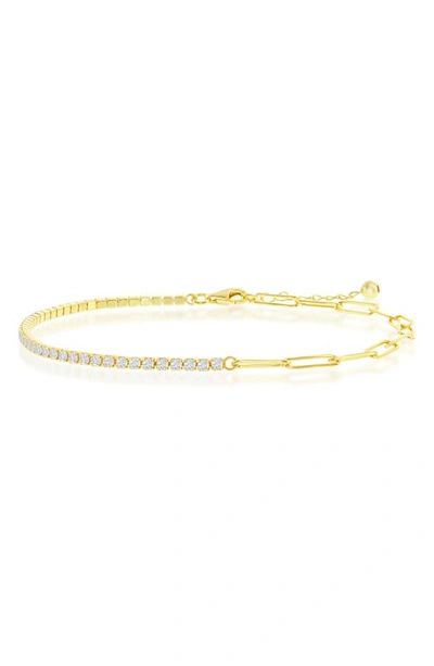 Shop Simona Paperclip Link & Cz Tennis Anklet In Gold