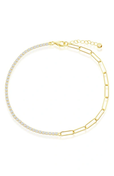 Shop Simona Paperclip Link & Cz Tennis Anklet In Gold
