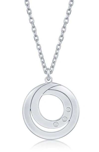 Simona Sterling Silver Diamond Swirl Design Necklace In Silver