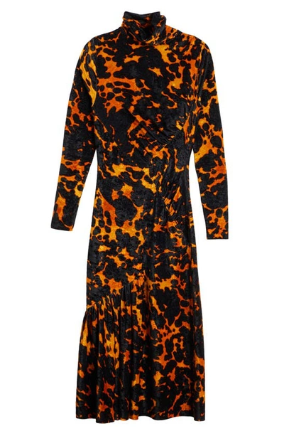 Shop Dries Van Noten Henalis Long Sleeve Crushed Velvet Midi Dress In Orange 353