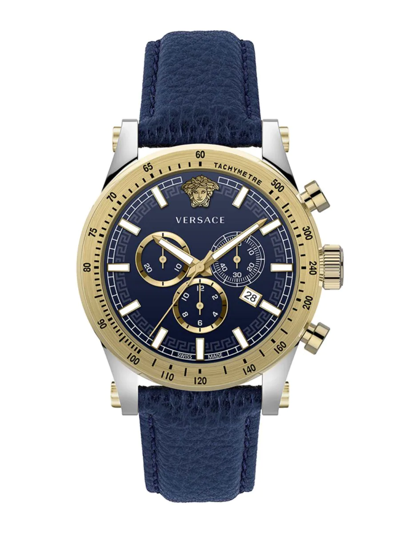 Shop Versace Men's Chrono Sporty Two-tone Stainless Steel & Leather Strap Chronograph Watch In Blue