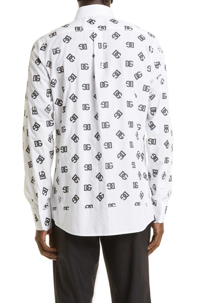 Shop Dolce & Gabbana Martini Fit Allover Dg Logo Print Cotton Button-up Shirt In Optical White